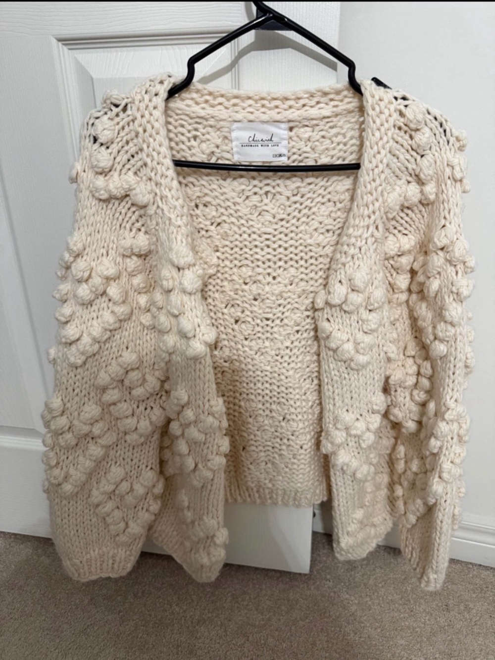 Chicwish Cream Bobble Chunky Knit Cardigan